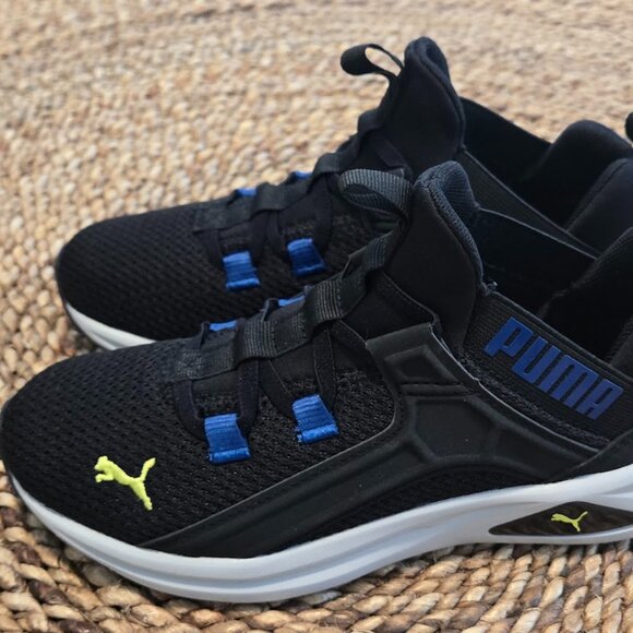 PUMA Kids Sneakers – Size 2C – Black/Blue/Neon Yellow – Only Wore Once! - Picture 2 of 6